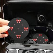 2pcs Bling Rhinestone Bow Car Cup Holder Coasters Universal Anti Slip Spill Proof Automotive Interior Accessories Red - Red - View 3
