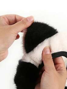 1pc Fluffy Soft Cute Panda/Kitten Ear Car Steering Wheel Cover, 14-15 Inch, Pink/Black/Gray, Car Interior Accessory, Winter - Protective Case - View 6