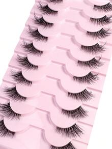 New 10 Pairs Half Lashes Clear Band Eyelashes Cat Eye False Eyelashes Transparent Fiber Lashes Half-Strip False Eyelashes, Cosplay Anime Lashes Cat Eye Lashes With Cartoon Style Eye Tail Elongated Eyelashes, 30D Fluffy, Thick Eye Corner Lashes, Faux Mink Lashes, Photogenic False Eyelashes, Suitable For Wearing Bold/Dramatic Makeup, Suitable For Outdoor Outings Or Travel-LD47 - Black - View 7