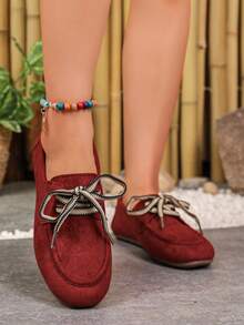 Giày Loafers Da Bóng Phong Cách Vintage 2 Trong 1 Có Thể Chuyển Đổi, Giày Bệt Xỏ Chân Buộc Dây, Da Mềm Không Gây Trầy Xước, Thoải Mái Mang Cả Ngày Và Đi Làm - Màu Đỏ Sâu - Xem 4