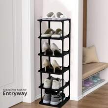 Organizador de zapatos plegable de 6 niveles, Simple apilable zapato rack,Zapatero de Esquina Estrecha, para armario, pasillo, entrada, dormitorio ect. (-2) - Negro-2 - Ver 1
