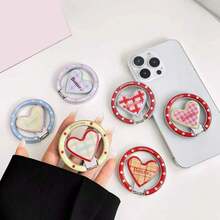 1pc Colorful Heart-Shaped Magnetic Magsafe Phone Holder, Foldable Portable Desktop Stand, Niche Korean Style - Multicolor - View 2