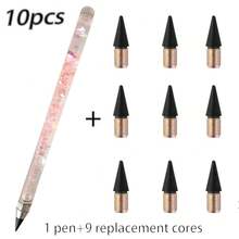 10pcs Crown Quicksand Eternal Pencils, No Sharpening Required Replaceable Nib Eternal Pencils, Cute Japanese Style Stationery, Suitable For Students Writing And Drawing - Sets - View 12