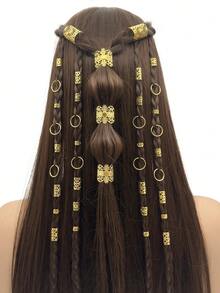 85 pezzi Anelli per capelli in lega a forma di rete cava per dreadlock, fermagli vintage per capelli per donne e ragazze, accessori per capelli, gioielli per capelli loc per trecce, mollette a pinza - Dorato - Visualizzare 1