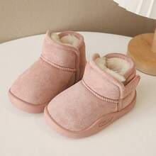 Sepatu Bot Musim Dingin Suede untuk Balita & Anak Kecil, Lapisan Bulu Domba yang Nyaman, Tali Pengikat Velcro yang Dapat Diatur, Sol Anti Selip, Sepatu Hangat untuk Aktivitas Luar Ruangan - Berwarna merah muda - View 2