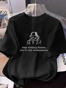 Women's Graphic T-Shirt With Funny Quote 2025 - "Stop Making Drama, You're Not", Casual Summer Outdoor Wear In White - 黑色 - 查看 1