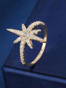 1pc Fashion Cubic Zirconia Octagonal Star Shaped Decorative Ring, Suitable For Teenagers Daily Wear - Multicolor - View 3