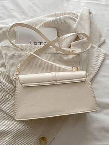 Fashionable Solid Color Asymmetrical Flap Vintage Minimalist Elegant Shoulder Bag - White - View 8