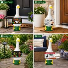 1-8 Sets Porch Goose Decor, 17"/23" Concrete Plastic Goose Duck Lawn Statue Costumes With Porch Goose Hanging Decorations (Goose Statue Not Included) - A - View 9