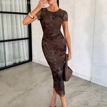 Soqi Women's Clothing Vestido de mujer con estampado floral de color café, elegante y de moda, adecuado para salidas, reuniones, viajes al trabajo y vacaciones, primavera - Rojo - Ver 7