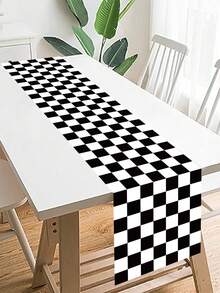 1pc Racing Theme Table Runner, Black And White Racing Pattern Tablecloth, Baby Shower Tablecloth, Racing Theme Birthday Party Decoration, Gender Reveal Party Table Decor, Racing Theme Party Supplies, Racing Game Table Decor, Baby Full Moon Party Decoration, Newborn Welcome Party Tablecloth, Racing Room Decor, Home Decor, Outdoor Decor Disposable Tablecloth, 1st Birthday Gift - Racing Car Black and White Checkered - View 7