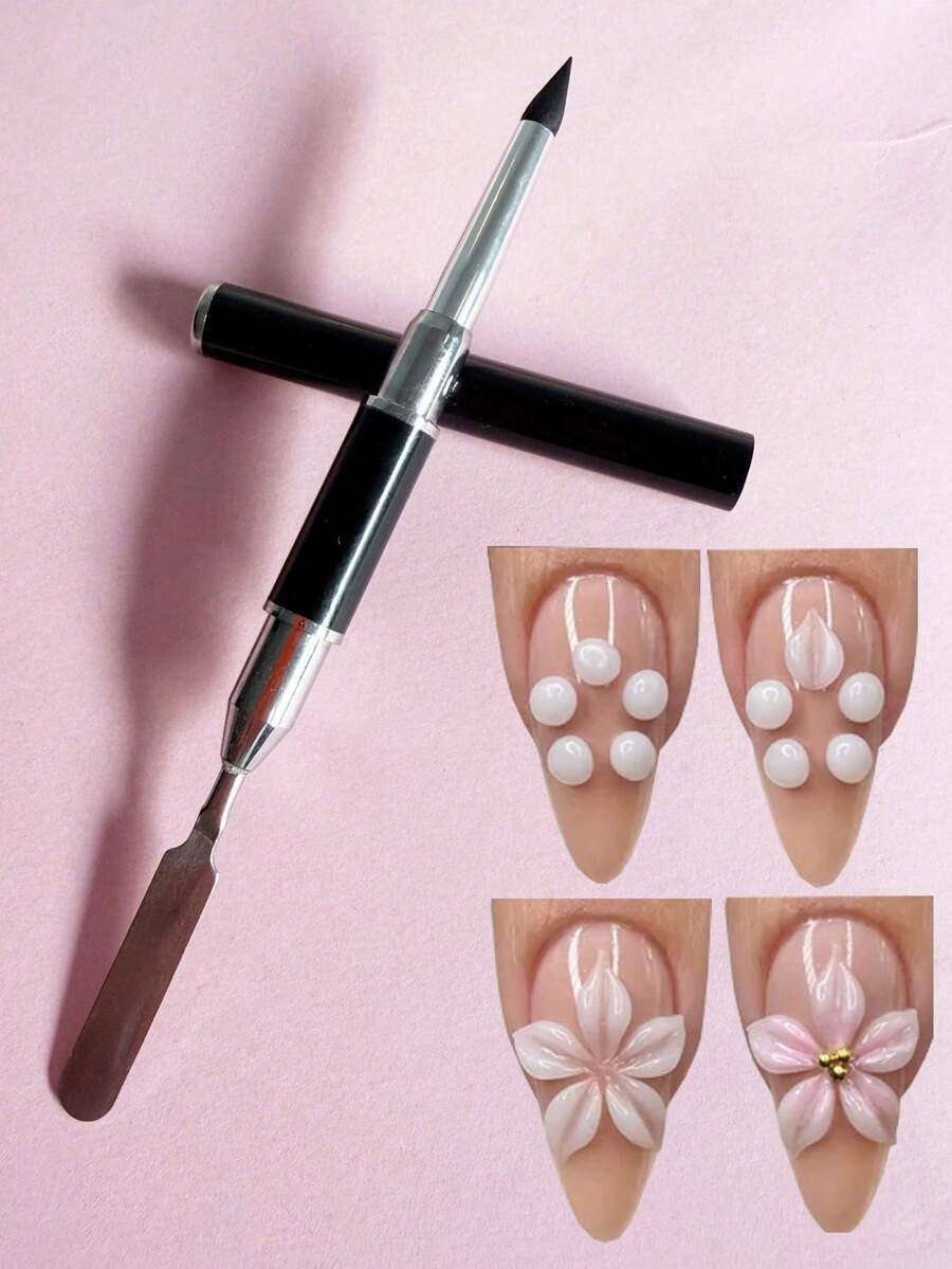 2件/1件 矽膠美甲雕刻筆 適用於壓克力 3D 花卉雕刻、造型、點花 2合1 矽膠美甲工具 挖取、切片、雕塑美甲刷 - A - 查看 1