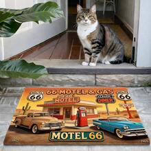 Vintage  Motel & Gas Station Printed Flannel Doormats Bath Rugs N Classic Diner Retro Car Cactus Desert Pattern Non-Slip Floor Mat For Living Room Bedroom Bathroom, 1pc, 2pcs, 3pcs - 45x120cm - 查看 1