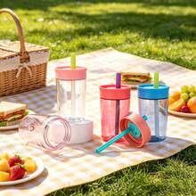 1 bình nước nhựa có ống hút hình hoạt hình 12oz, chống rò rỉ và chống bỏng, cốc du lịch di động phù hợp cho ba lô, cắm trại ngoài trời, cốc uống nước, quà Giáng sinh, bình giữ nhiệt, quà tặng cho nữ. - Nhiều màu - Xem 9