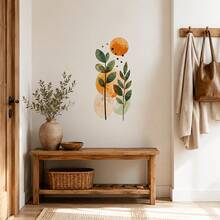 1/3/5pcs Boho Botanical Wall Decal Abstract Minimalist Green Leaves Orange Sun Geometric Wall Stickers Removable PVC For Living Room Home Office Bedroom Aesthetic Decor - Bohemian Leaves - View 2