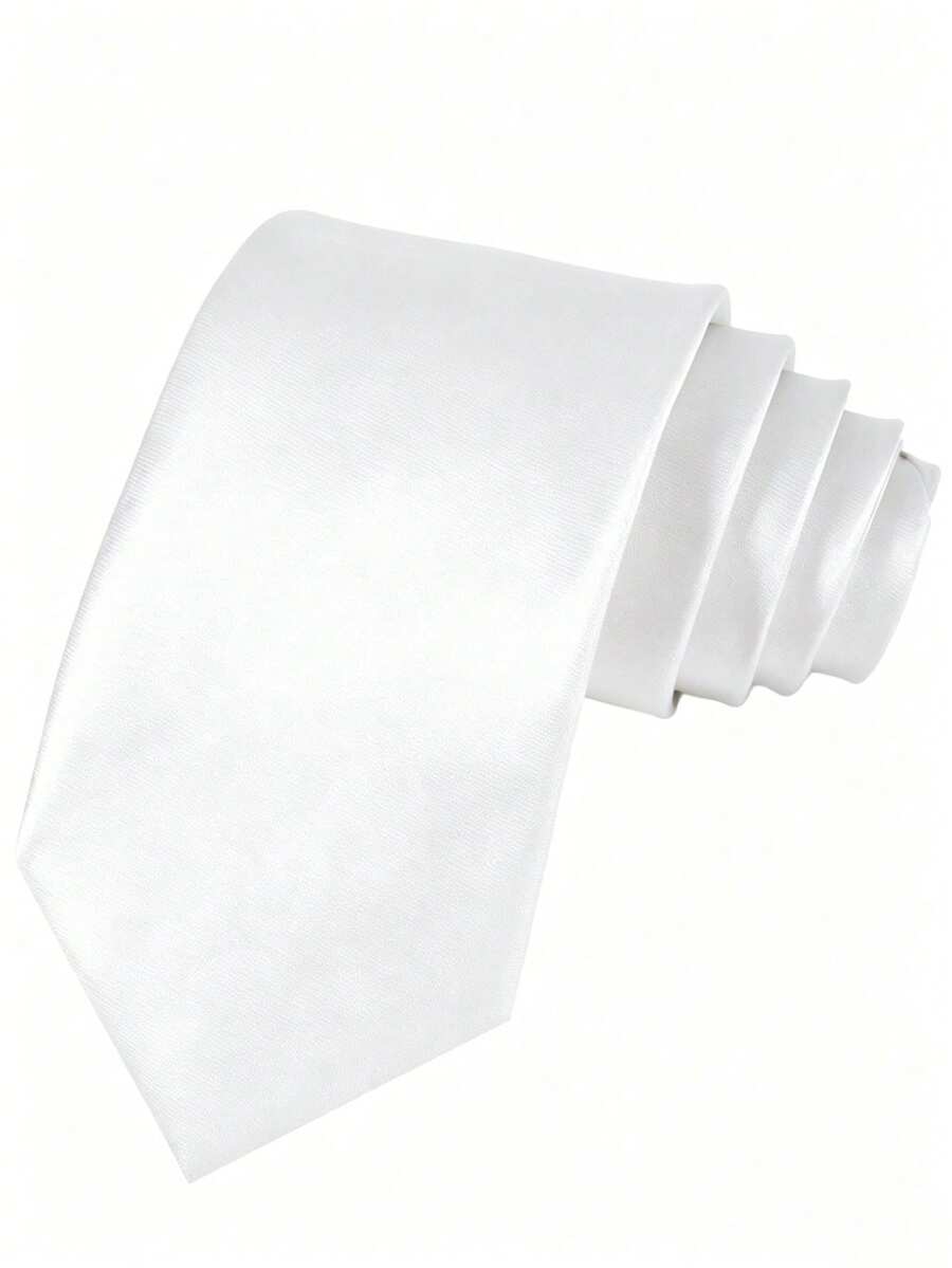 1pc Men's Solid Color Necktie, 8cm Width Formal Business Tie, For Wedding,Festival,Fathers Day Gift - White - View 1