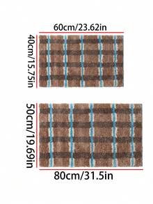 1 Piece Retro Brown And Blue Checkered Bathroom Floor Mat, Made Of Imitation Cashmere Material, Machine Washable, Soft And Fluffy Carpet Suitable For Bathroom, Kitchen, Entrance And Other Areas, Retro Style Home Decoration - A - View 7