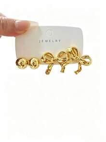 4/16PCS Fashion Women Geometric Multi-Element Gold Metallic Earring Set, Suitable For Daily & Festival Wear, (Lightweight CCB Material, Non-Fading/No Drooping Feeling) - Gold - View 10