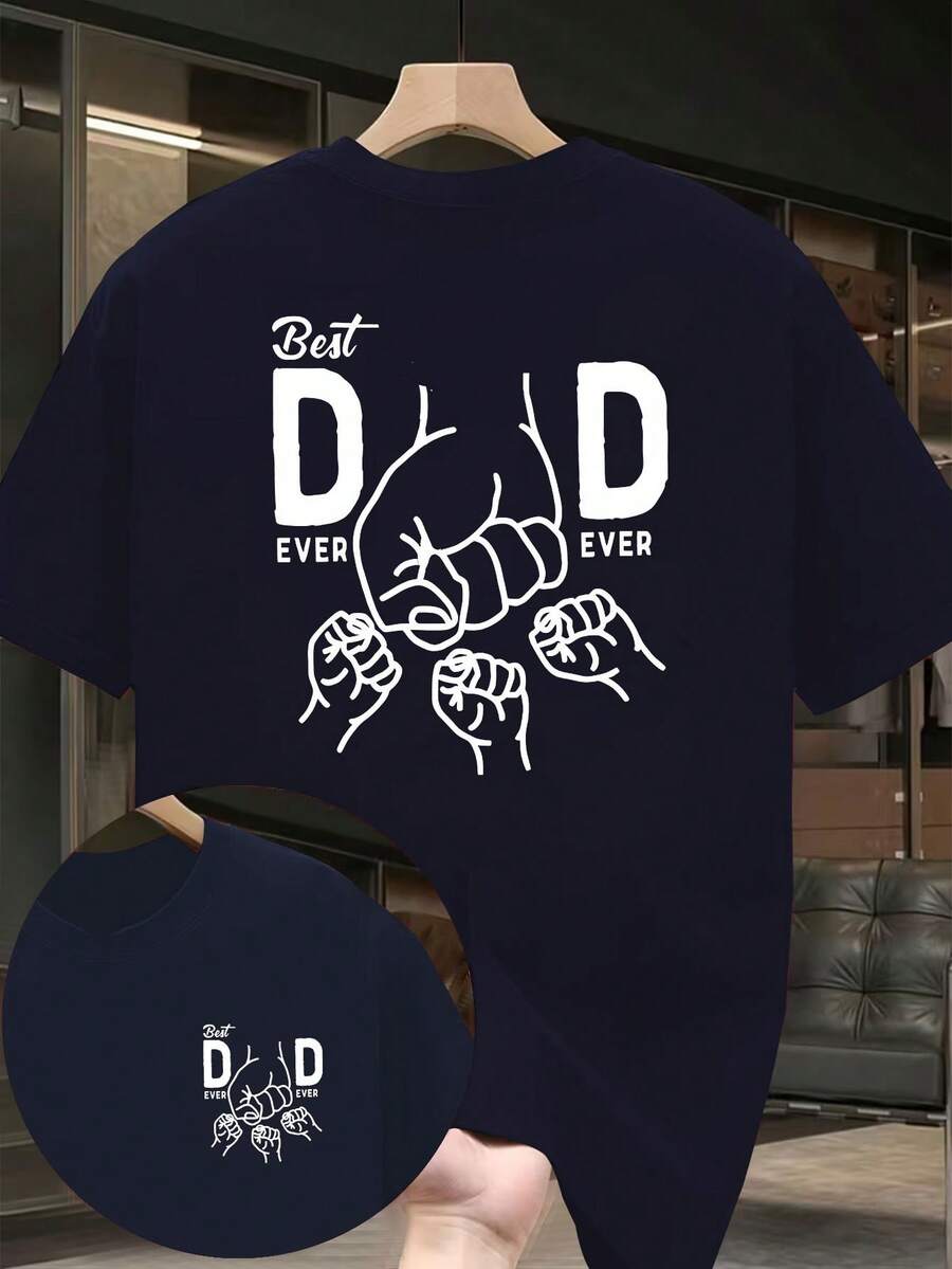 Camiseta de manga corta con estampado de puño El mejor papá del mundo, estilo cómodo para padres e hijos, de doble cara. - Blanco - Ver 1