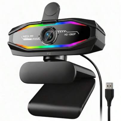  Webcam 1080P Diccik 108OP con micrófono, videollamada Full HD, webcam con corrección de iluminación de alta definición para transmisión en vivo, cámara de computadora USB con cubierta de privacidad e indicador de sincronización, plug and play