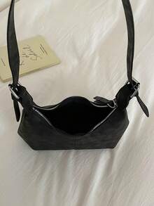 1 pieza Bolso bandolera mini de diseño minimalista, unicolor, multifuncional, de PU suave, cartera pequeña para mujer, estilo portátil para llevar bajo el brazo o en la mano - Negro - Ver 10