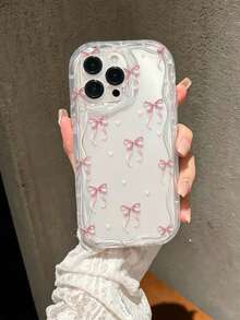 蝴蝶結透明奶油色波浪邊防震加厚手機殼，適用於 Apple 17/17 Air/17 Pro/17 Pro Max/16/16 Pro/16 Plus/16 Pro Max/15 Pro Max/15 Pro/15/14 Pro Max/14 Pro/14/13 Pro Max/13 Pro/13/12 Pro Max/12 Pro/12/15/15 Pro Max 以及 Galaxy/A54/A14/A12/A13/A15/A32/A33/A24/A52S/S20/S21/S22/S23/S24/S23 Plus/S24 Ultra/S25/A15/A33/A23/S25/S25 Plus/S25/S26 Ultra 波浪邊手機殼 - 彩色 - 查看 1