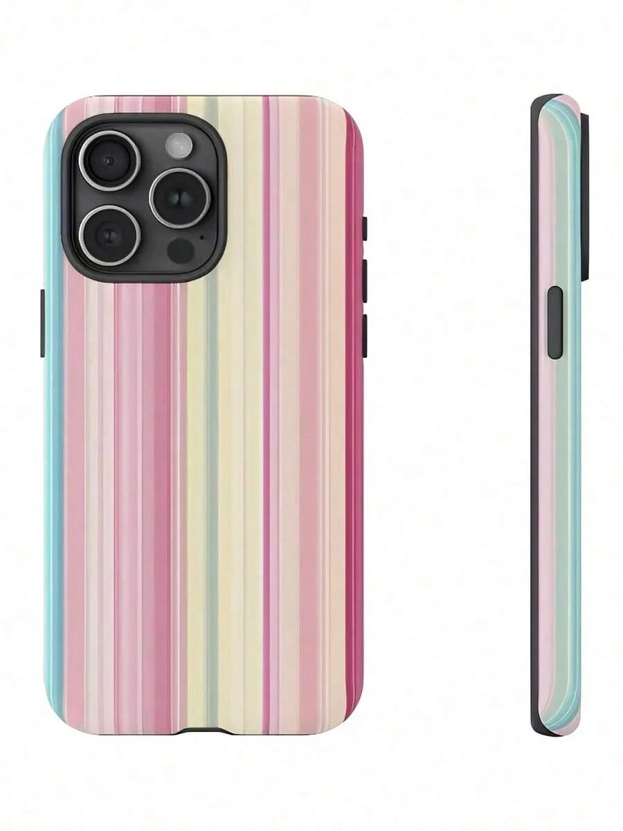 1 Piece Fashion Phone Case Does Not Include Lanyard Or Stand. Pink, Blue, Yellow, Vertical, Striped, Two-In-One, Matte, Textured, Case, Suitable, For, Compatible, With, 17, 16, 15, 14, 13, 12, 11, PROMAX, PLUS, X, XS, AsGoodAs, Galaxy S21/22/23/24/25 Ultra/FE+, NOTE20 Ultra, A71/56/55/54/53/52/36/34/26/25/23/16/15/14/13/06 - 彩色 - 查看 1