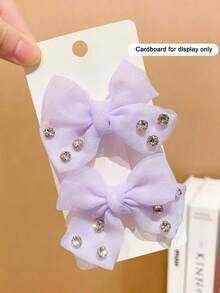 2pcs Girls Multi-Color Faux Pearl Bow Hair Clips - Mauve Purple - View 3