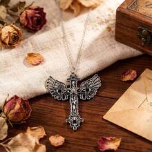 Collier gothique rétro pour femme avec croix et ailes, design d'ailes d'étoile, collier unique - Multicolore - Voir 1