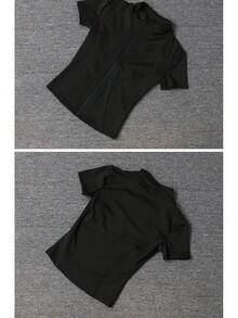 Tops de entrenamiento adelgazantes de cintura de alta calidad para mujer, camisas de Yoga de manga corta con cuello levantado ajustado de secado rápido y cremallera completa, verano2026 - Color cacao - Ver 3