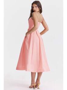 Women's Long Backless Spaghetti Strap Summer Dress - 磨砂黑 - 查看 8