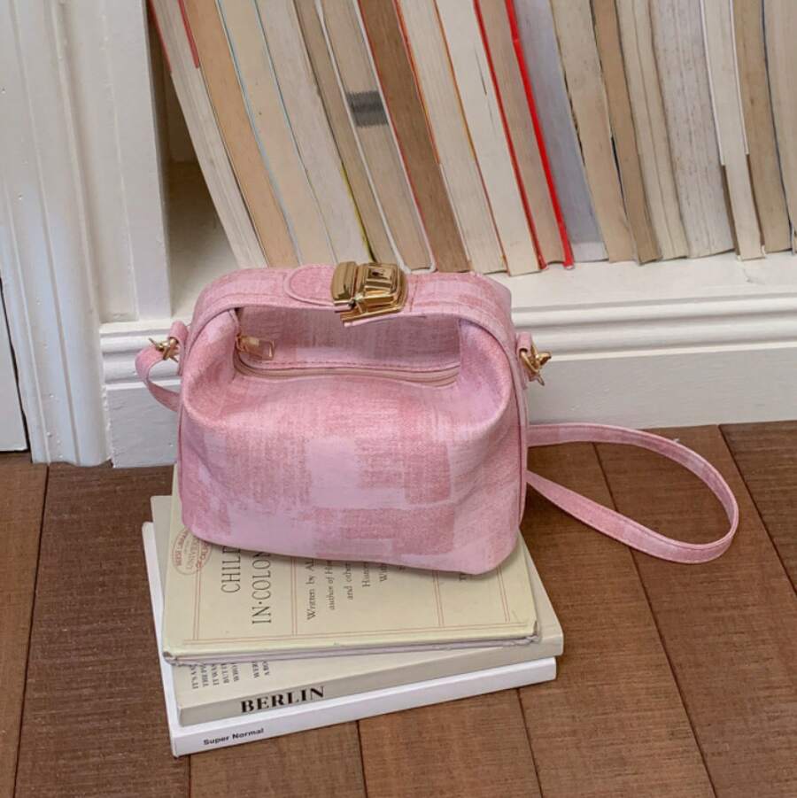Bolso de mano moderno y versátil para mujer, estilo casual elegante con un toque de alta gama, bolso de hombro estiloso ideal para ir de compras, 2026, hermoso cierre de broche, nuevo color sólido, sencillo, a la moda, casual, para ir al trabajo, bolso de mano, de hombro, bandolera, pequeño y cuadrado para mujer. - Rosa - Ver 1