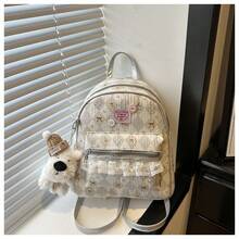 Bolso de cuero genuino de lujo, clásico y elegante, adecuado para uso diario y ceremonias. Mochila de gran capacidad para estudiantes con colgante con estampado de chica dulce 2026. - Rosa con colgante - Ver 8