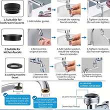 1個 1080°通用旋轉水龍頭延長器 雙模式噴頭 廚房機械臂延長水龍頭 浴室旋轉水龍頭 廚房水龍頭延長器 防濺工具 通用接頭 通用微奈米曝氣過濾氣泡噴嘴 - 銀色 - 查看 6