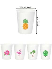 20/30pcs Hawaii Tropical Party Paper Cups, Disposable Cups With Flamingo, Pineapple, Hibiscus & Palm Tree Designs, Aloha Themed Drinkware For Luau, Pool & Summer Parties - View 2