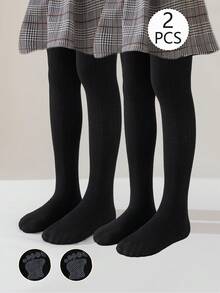 2件組女童緊身褲，黑白純色條紋，校園風公主風，四季適用，日常穿著，秋冬連褲襪，時尚百搭 - 黑與白 - 查看 14