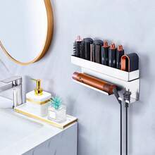 Euuztu Blow Dryer Holder Wall Mounted Hair Straightener Holder, Blow Dryer And Curling Iron Holder In 1 Styler Attachments, Hair Dryer Holder, Bathroom Hair Tools Organizer - trắng - Xem 3