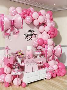 111pcs Rose Red & Pink Latex Balloon Set, Includes Pink Polka Dot Bow Foil Balloons, Shiny Pink Latex Balloons And Soft Pink Balloons In 18", 12", 10" And 5" Sizes, Suitable For Wedding, Birthday, Princess Party, Bridal Shower, Baby Shower Decoration - Rose Red - View 5