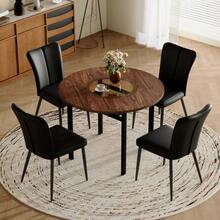 Modern And Minimalist Round Dining Table Set (With 2 Black PU Chairs), 100cm Diameter Round Table With Wood Look, Suitable For The Dining Room And Kitchen. - Black and Brown 1 - View 3