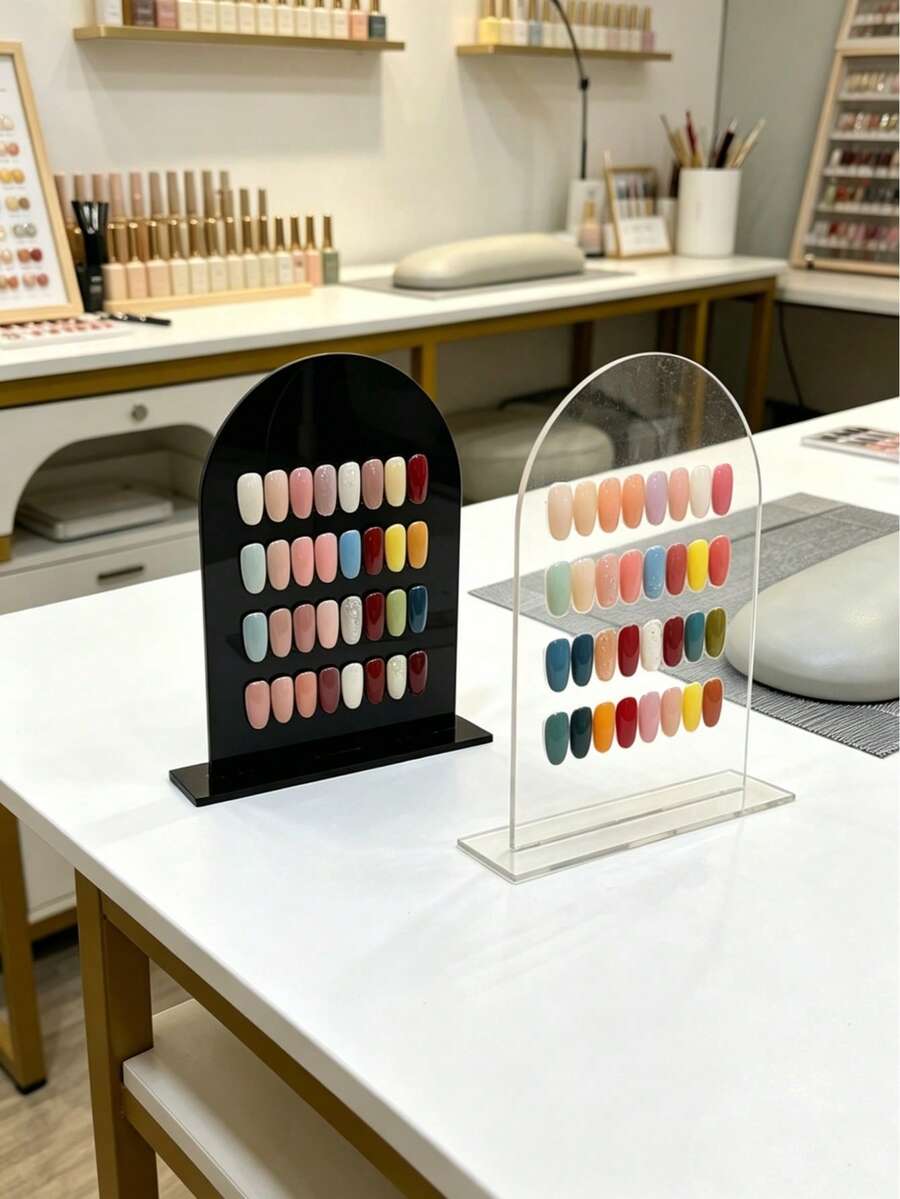 1個透明壓克力假指甲展示架 迷你吸盤板 適用於穿戴式指甲 可拆卸美甲板 工作收納相框 美甲產品攝影道具背景板 - 彩色 - 查看 1