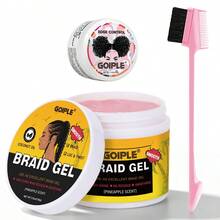 Goiple 100g/150g/380g 編髮造型膠，強效定型，滋養順滑，高光澤，控油抗毛躁，不油膩造型霜，3件組含邊緣髮蠟與編髮造型膠，附刷子，適用於所有編髮、鎖髮、扭髮髮型 - 正裝 - 查看 14