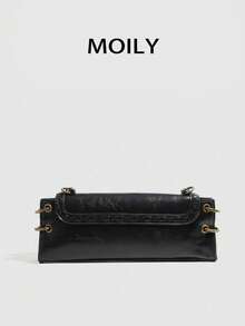 Fashionable Versatile Shoulder Bag Crossbody Bag Clutch Bag Bull Bag Double Closure With Buckle And Zipper Elegant Evening PU Material Vintage Style Women's Handbag - Black - View 4