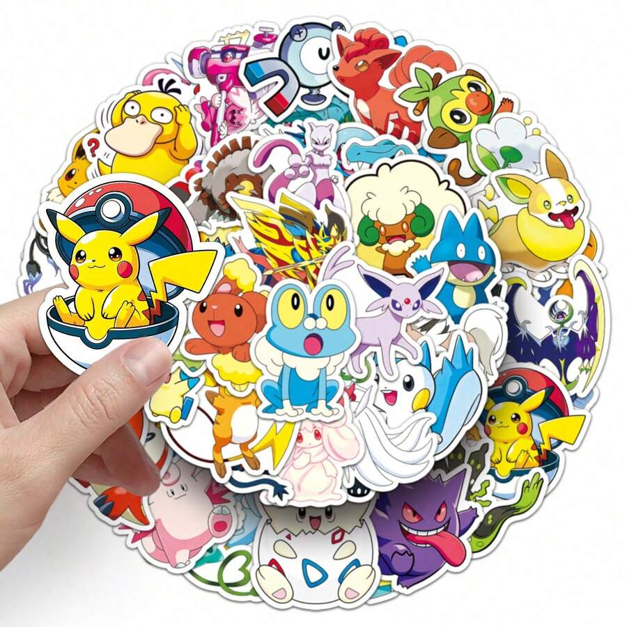 Set Stiker Pokémon Berbagai Karakter, Stiker Dekoratif Kartun Warna-warni untuk Scrapbook, Jurnal, Laptop, Casing Ponsel, Buku Catatan, Botol Minum & Dekorasi DIY - Putih - View 1