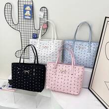 Bolso de Mano de Cuero Genuino de Lujo, Clásico y Elegante, Adecuado para Uso Diario y Ceremonias, con Lazo de Moda de Lunares 2026, Nuevo, de Gran Capacidad, Casual, Simple, para Viajes Diarios, de Hombro Único, para Mujer - Negro - Ver 1