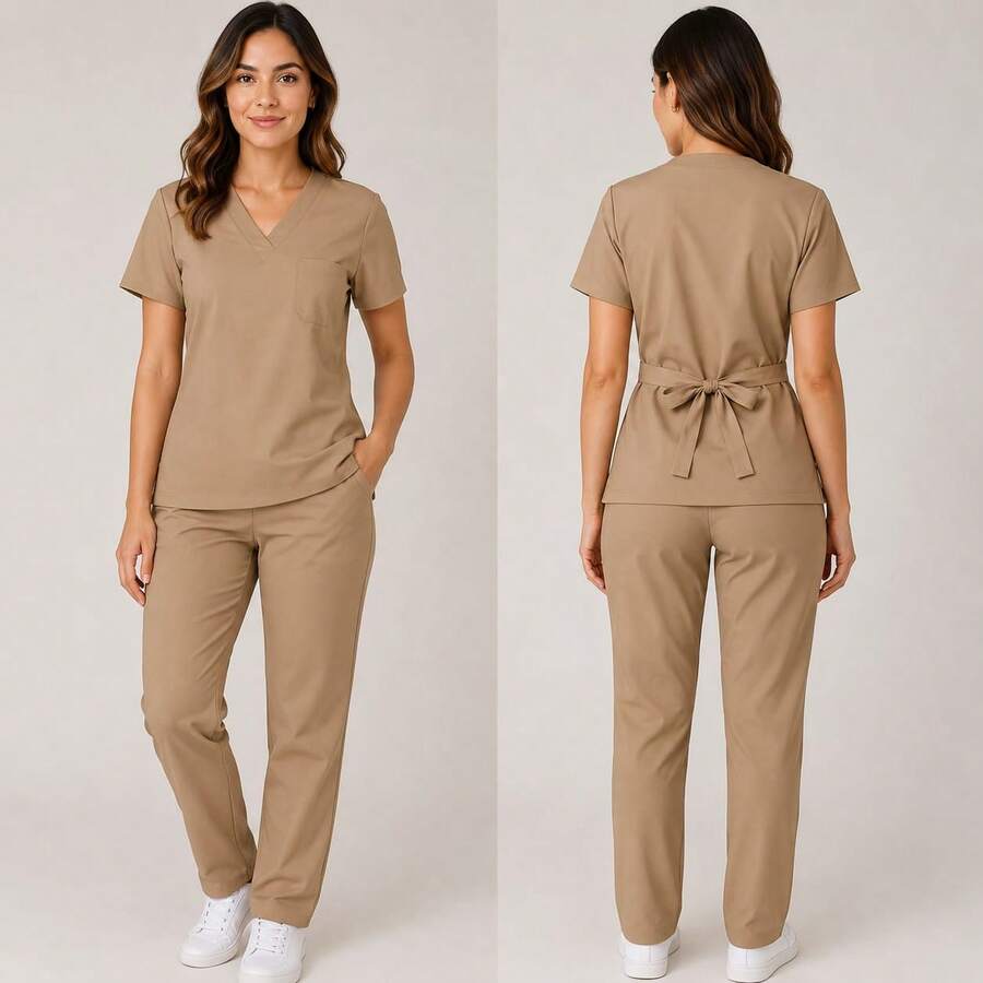 Women's Fitted Surgical Hospital Scrub Set - Various Colors And Sizes - 米色 - 查看 1