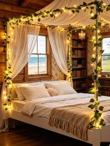 1pc LED Green Leaf String Lights, Artificial Ivy Fairy Lights, Green Leaf Design, Battery Operated, Suitable For Indoor/Outdoor Wall Decoration, Party, Christmas And Holiday Atmosphere Creation, Holiday Lighting, Holiday Decoration, Atmosphere Lighting, Durable Hanging Lights, Home Decor, Party Arrangement, Warm Atmosphere Accent - Green Ivy String Lights - View 11