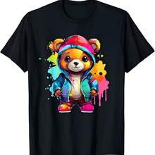 Camiseta de oso de peluche colorido - Negro - Ver 1
