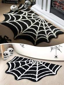Felpudo de telaraña de Halloween, material de poliéster, suave y esponjoso, decoración del hogar de Halloween, decoración de fiesta de Halloween, adecuado para sala de estar, baño, entrada - Multicolor - Ver 1