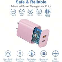 JOZASHON 10ft For IPhone 17/16 Charger, 1-4Pack 20W+18W Fast USB C Charger Block, 10 Feet (Approximately 3 Meters) Suitable For IPhone 17/16/15 Chargers. Long-Length Woven C To C Cable. Supports Fast Charging For IPhone Air 17/16 Pro Max/15 Pro/16 Plus/16e/15-Pink - US A Type Plug(110-127V) - View 5