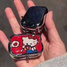 Caja de almacenamiento plana dividida de dibujos animados Sanrio Hello Kitty, almacenamiento portátil de aretes con espejo incorporado, caja portátil mini linda a prueba de humedad y sellada, adecuada para viajes y uso al aire libre, tema de dibujos animados divertido, a prueba de humedad y sellada, fácil y rápida de abrir, diseño de múltiples compartimentos, adecuada para viajes y almacenamiento de medicamentos, caja dispensadora de pastillas portátil mini para tres comidas al día, sellada a prueba de humedad con 2 compartimentos - Caja de almacenamiento de pastillas de moda, portátil para viajes y uso diario - Regalo ideal para mujeres, hombres o ideas creativas únicas, caja de pastillas - Ver 11